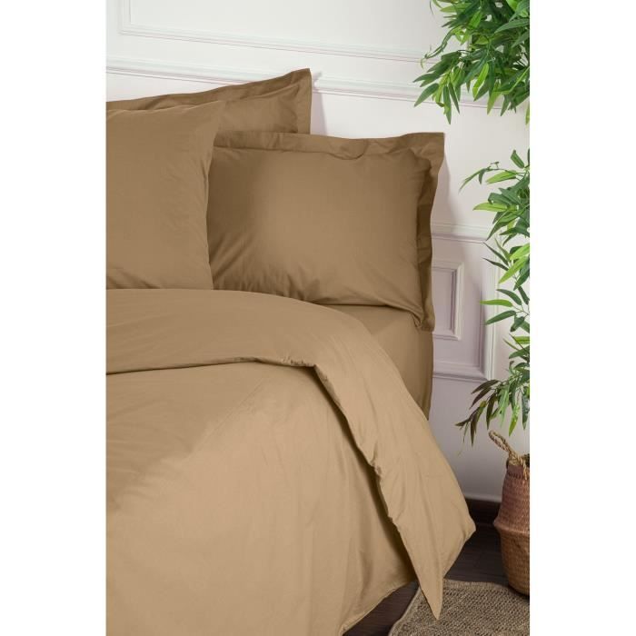 Image secondaire de Parure de lit - 1 housse de couette 220 x 240 cm + 2 taies d'oreiller 60 x 60 cm - 100% coton renforcé - Marron
