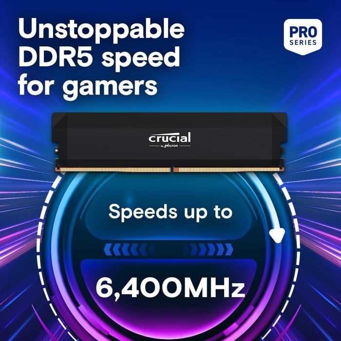 Image secondaire de CRUCIAL Memoire RAM PRO DDR5 - 6400 MHZ - 32GB Kit (16GBx2 - OC Gaming Memory Black - CP2K16G64C38U5B