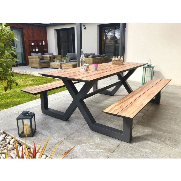 Image secondaire de Table de jardin Vancouver avec bancs en aluminium gris anthracite