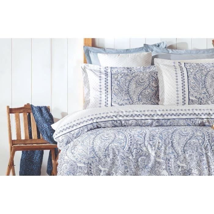 Image secondaire de Parure de lit - 1 housse de couette 220 x 240 cm + 2 taies d'oreiller 60 x 60 cm - 100% coton renforcé - Bleu