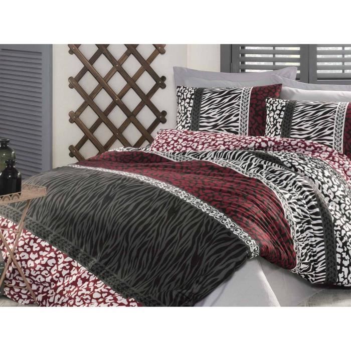 Image secondaire de Parure de lit - 1 housse de couette 220 x 240 cm + 2 taies d'oreiller 60 x 60 cm - 100% coton renforcé - Rouge
