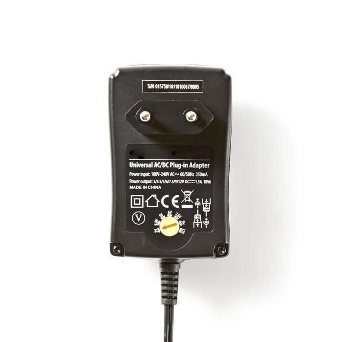 NEDIS Adaptateur secteur universel - 3/4,5/5/6/7,5/9/12 V - 1,5 A
