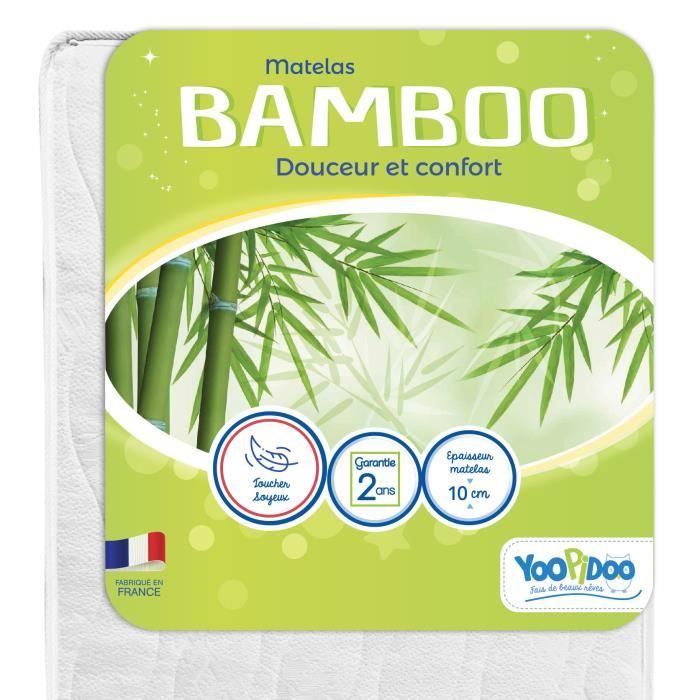 Materasso Baby in Bambù - YOOPIDOO - 60x120 cm - Viscosa Morbida e Assorbente - Reversibile - Sfoderabile