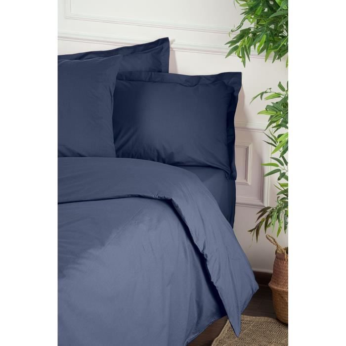 Image secondaire de Parure de lit - 1 housse de couette 220 x 240 cm + 2 taies d'oreiller 60 x 60 cm - 100% coton renforcé - Bleu