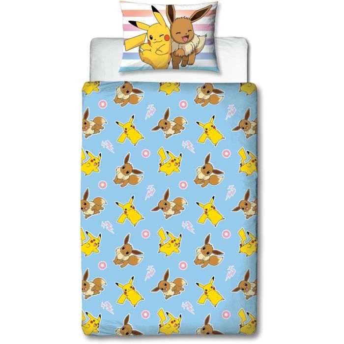 Image secondaire de Parure de lit réversible - POKEMON - Pikachu et Evoli - Microfibre - 1 housse de couette 140 x 200 cm + 1 taie 63 x 63 cm