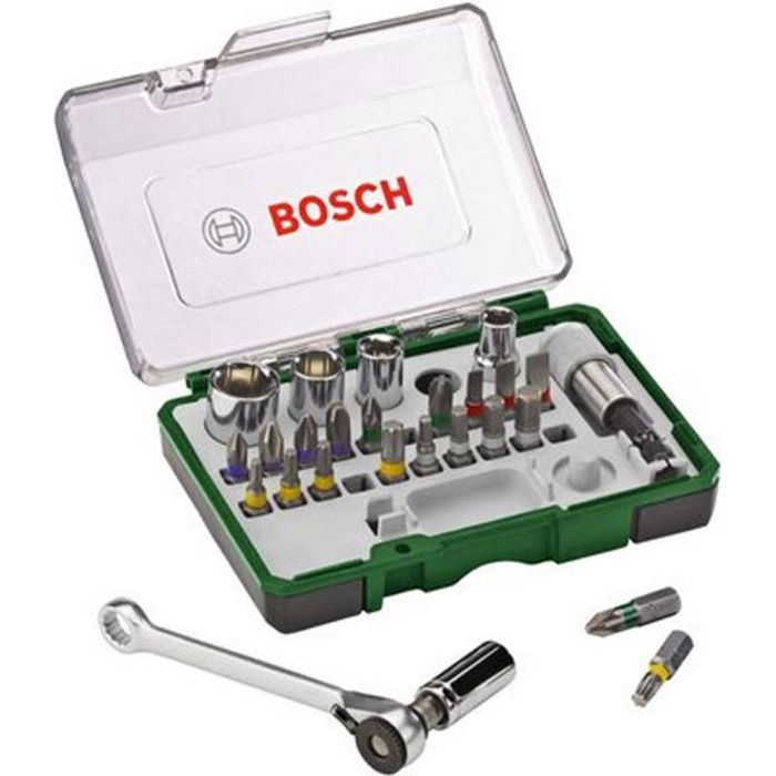 Set vissage mixte Bosch - Kit 27 pieces, Assortiment d'Embouts de Vissage avec Cliquet