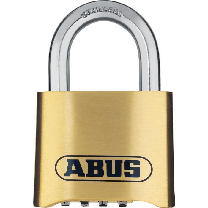 Cadenas a combinaison - ABUS - 180IB/50 B/DFNLI - Corps laiton forg� - Anse inox - Code num�rique a quatre chiffres