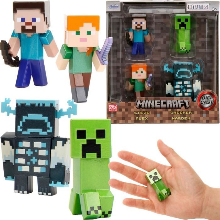 Set di statuette in metallo Minecraft Steve Alex Creeper Warden 6 cm
