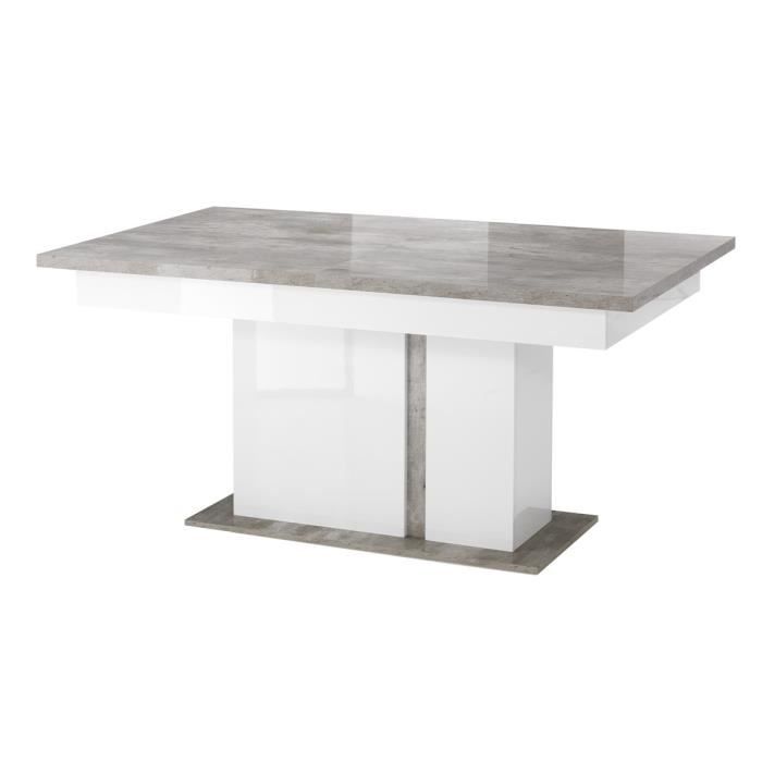 Table extensible laqué blanc finition béton - Rectangulaire - SANTANA - L 160/20
