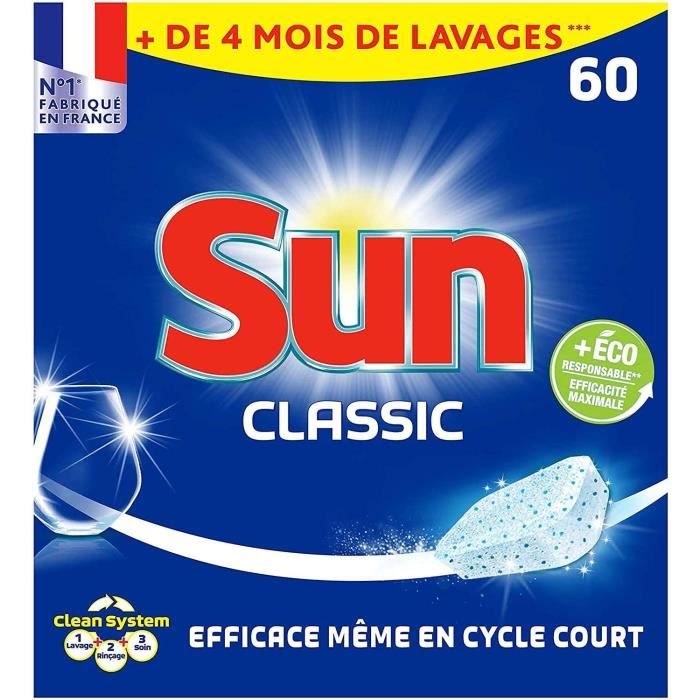 Lot de 3 x 60 Lavages - 180 Lavages - SUN Tablettes Lave-Vaisselle Classique