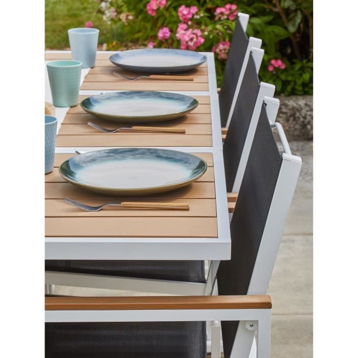 Ensemble repas je jardin 6 personnes - Table 160x110 cm - Aluminium et polywood - CUBO BOCARNEA