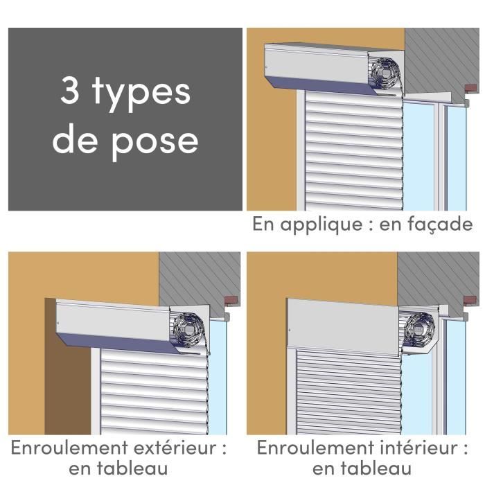 Volet roulant H220 x L180 cm en aluminium recoupable en largeur et hauteur - Manoeuvre électrique radio - Coloris Blanc -