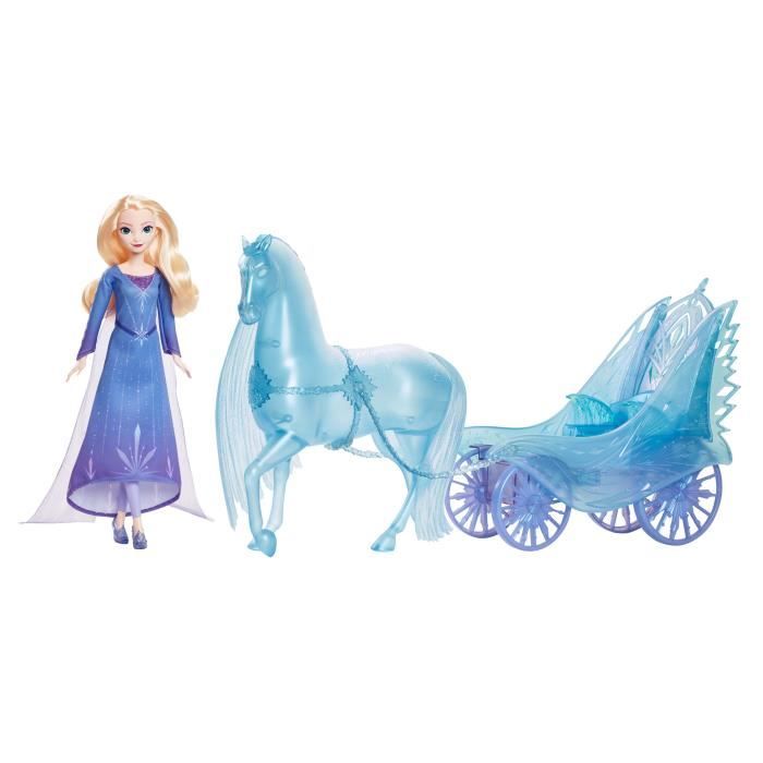 DISNEY La Reine des neiges Elsa Voiture tirée par des chevaux et poupée de jeu, pour filles 3+ MATTEL