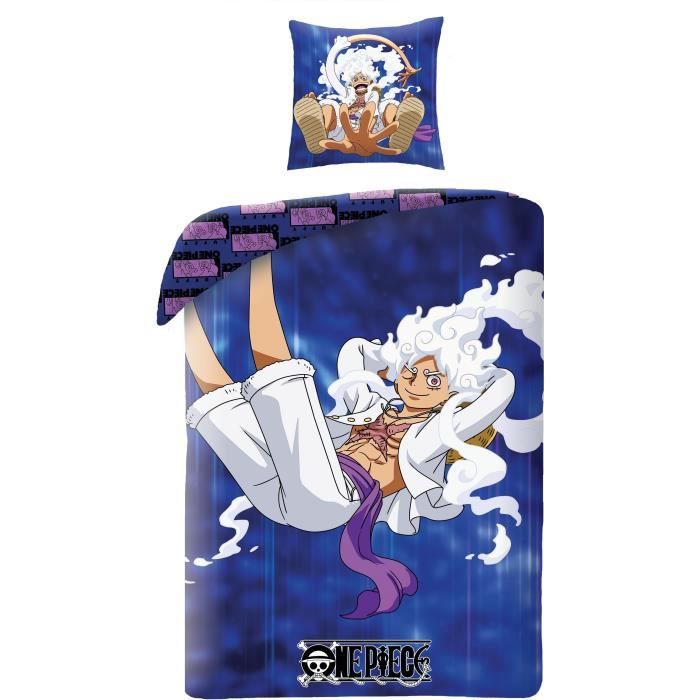 Parure de lit réversible - ONE PIECE - Luffy Gear - Bleu - Microfibre - 1 housse de couette 140 x 200 cm + 1 taie 63 x 63 cm