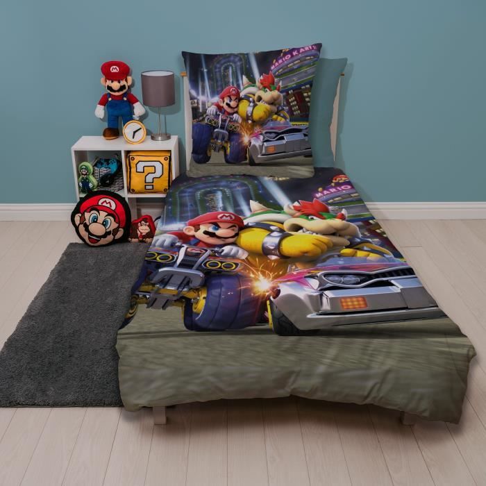 Image secondaire de Parure de lit - MARIO BROS - Mario vs Bowser - Microfibre - 1 housse de couette 140 x 200 cm + 1 taie 63 x 63 cm