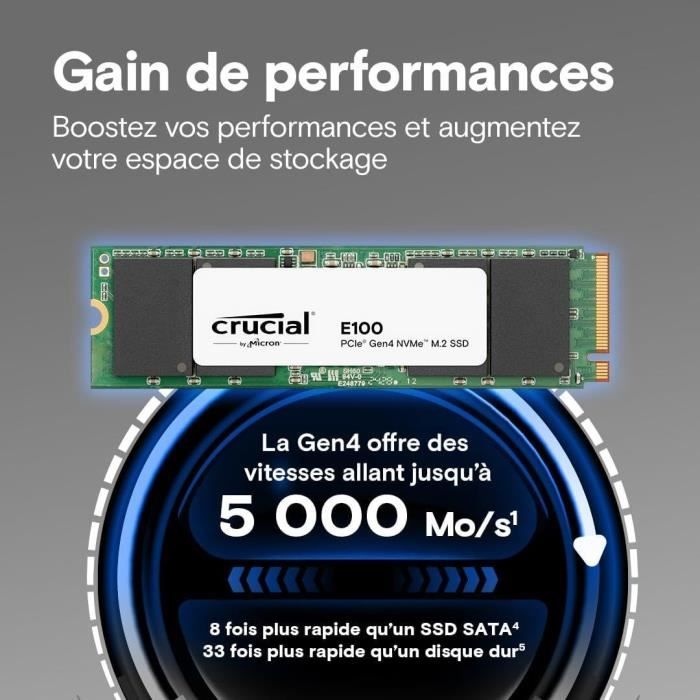 Image secondaire de CRUCIAL - Disque SSD - E100 PCIe 4.0 Gen4 2280 NVMe M.2 SSD - 2 To