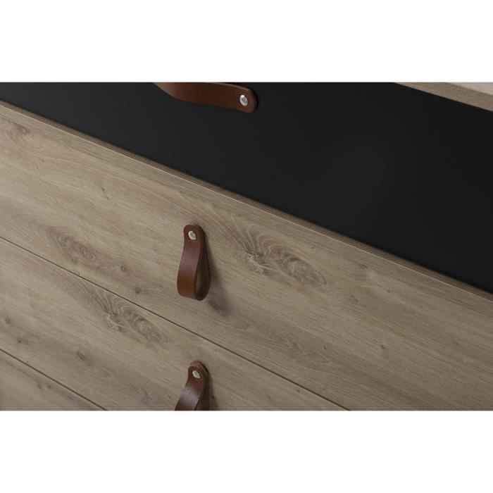 GAMI Chiffonnier enfant - 4 tiroirs - Décor Chene artisan et noir - l44 x H87 x P41 cm - CHATEL