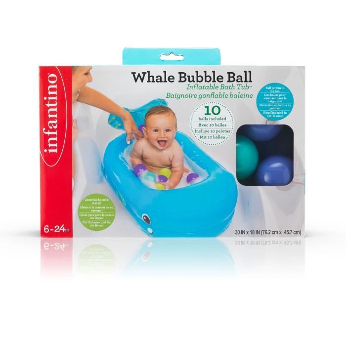 Baignoire gonflable INFANTINO Baleine - Balles de jeu et thermetre intégré - 76 x 45 cm