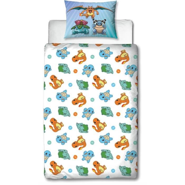 Image secondaire de Parure de lit réversible - POKEMON - Pikachu et Starter - Bleu - Microfibre - 1 housse de couette 140 x 200 cm + 1 taie 63 x 63