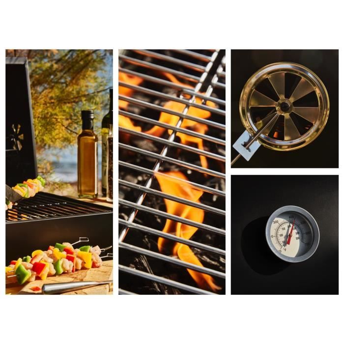 Barbecue a charbon MIKE - 2 grilles acier chromé - Surface de cuisson : 71 x 35 cm - Noir