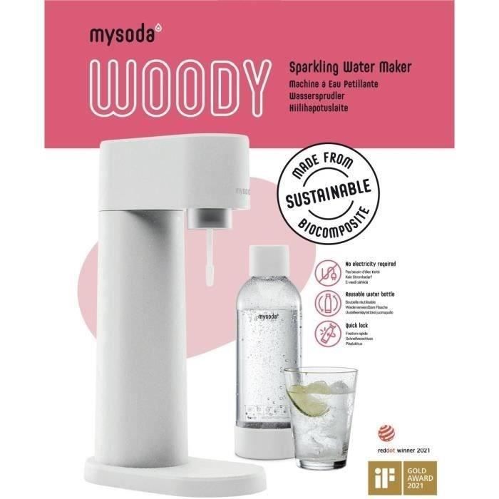 MYSODA Machine a Soda Woody White, 1 bouteille de 1L, 1 cylindre de CO2