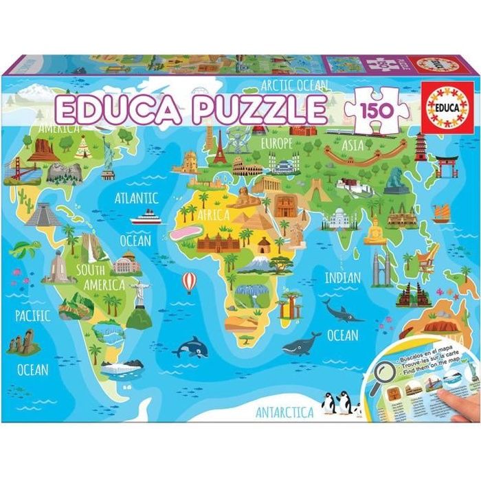 EDUCA - puzzle 150 mappemonde monuments