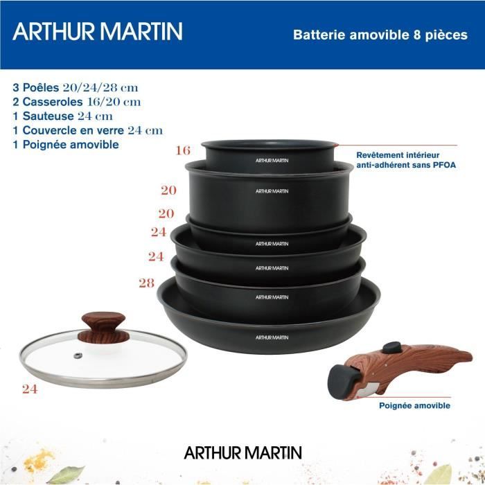 Batterie de cuisine 8 pieces ARTHUR MARTIN - Aluminium - Poignée Bois - Tous feux dont induction