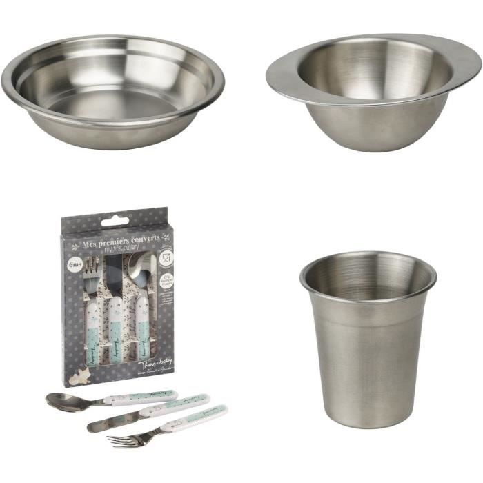 Image secondaire de Pack repas - THERMOBABY - Inox - Gobelet, Bol, Assiette creuse, Set de couverts