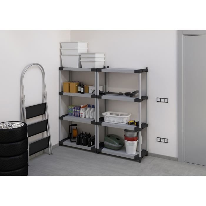 Plastic Shelf - Storage - 4 Shelves - 80 kg Load Per Shelf - 80x40x168 cm - Black/Grey