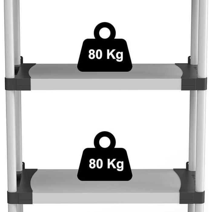 Plastic Shelf - Storage - 4 Shelves - 80 kg Load Per Shelf - 80x40x168 cm - Black/Grey