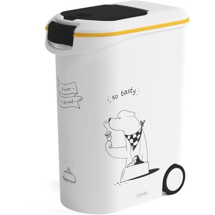 CURVER Envase de alimento seco 54 L / 20 kg - Cena mascotas - Blanco - 49,3 x 27,8 x 60,5 cm - Para perros