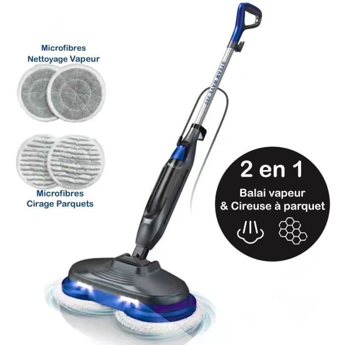 Balai Nettoyeur Vapeur - EZICLEAN STEAM WAVE 360 - 1200 W - 24 g/min - 450 ml - Noir / Bleu