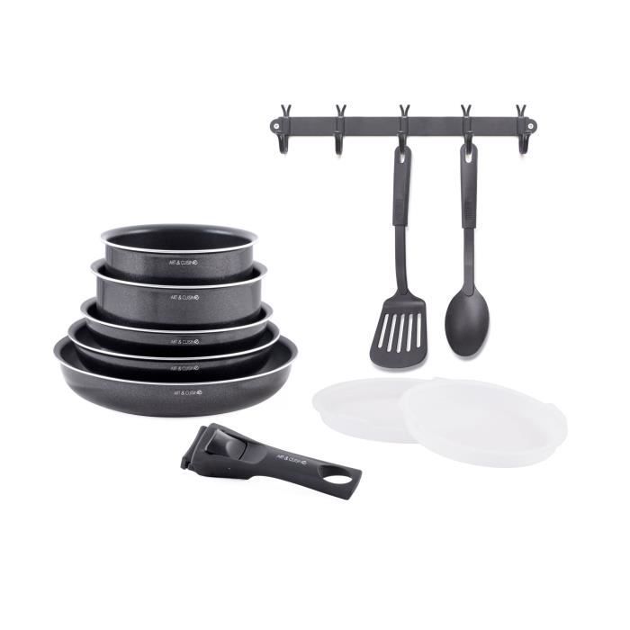 Cookware set - All hobs including induction - ART & CUISINE - AC1083 - Aluminum - 10 pieces - Black