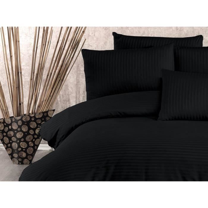 Image secondaire de Parure de lit - 1 housse de couette 220 x 240 cm + 2 taies d'oreiller 60 x 60 cm - 70% polyester, 30% coton - Noir