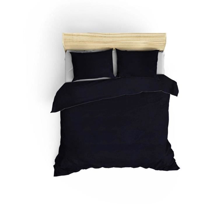 Image secondaire de Parure de lit - 1 housse de couette 220 x 240 cm + 2 taies d'oreiller 60 x 60 cm - Satiné 100% coton - Bleu