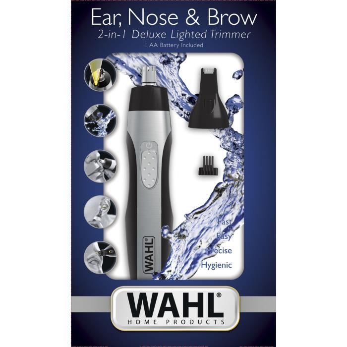 WAHL Tondeuse nez oreille Ear, Nose & Brow Trimmer 2 in 1 Deluxe Lighted  05546-216 - éclairage LED intégré - Tete de précision et p