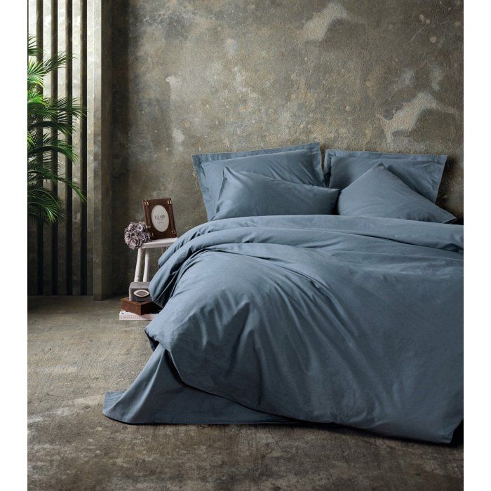 Parure de lit en coton renforcé - Housse de couette 140x200cm et taies 60x60cm - Anthracite
