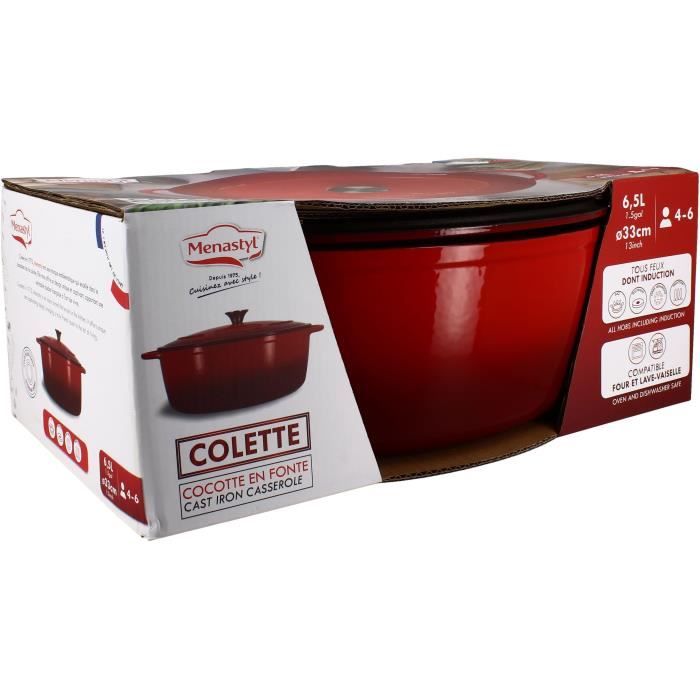 Image secondaire de Cocotte - MENASTYL - 6020103 - Ovale - En fonte acier émaillé - Rouge - 9 litres