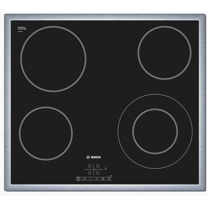 BOSCH PKF645B17E Plaque de cuisson Vitrocéramique - 4 foyers - 6600W - L57,5 x P50,5cm - Revetement verre - Noir