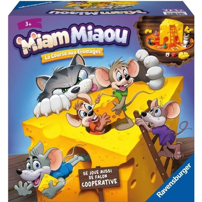 Miam Miaou - Ravensburger - The cheese race - Board game Children - 3 levels of difficulty - 2 to 4 players - From 3 years