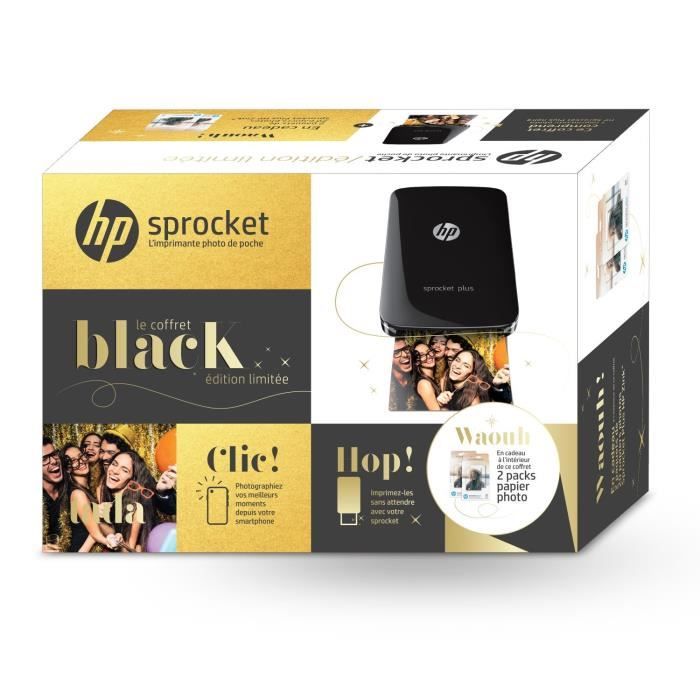 HP Coffret Sprocket Plus Noire avec 2 packs de papier Zink 20 feuilles