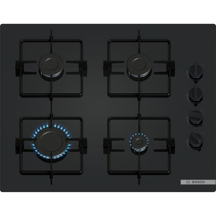Piano cottura a gas - BOSCH Serie 2 - 4 fuochi - 52 x 59 x 5,4 cm - POP6B6K30 - Nero