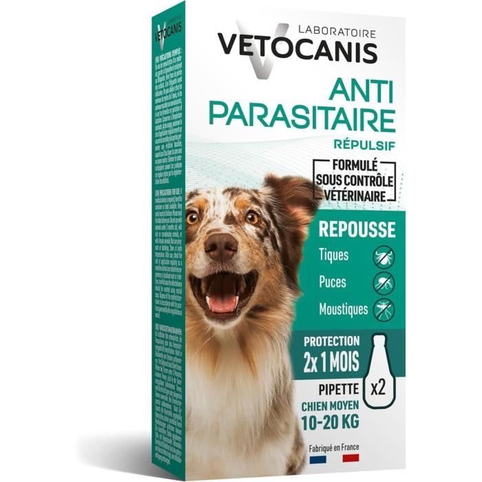 VETOCANIS 2 pipetas antipulgas y anti-garrapatas - Para perros de 10-20 kg - 2x 1 mes de protecci�n