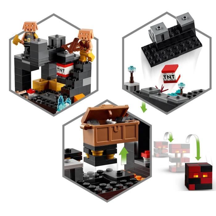 LEGO 21185 Minecraft Le Bastion du Nether, Jouet des 8 Ans, avec Figurines de Cochon et Piglins, Idée Cadeau Anniversaire