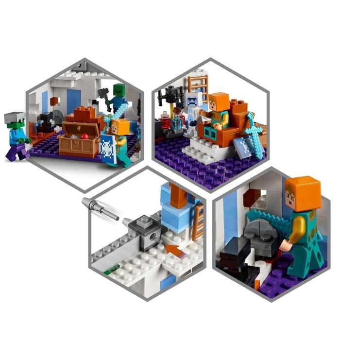 LEGO 21186 Minecraft Le Château de Glace, Jouet avec Épée en Diamant des 8 ans, avec Figurines de Squelette et Zombie
