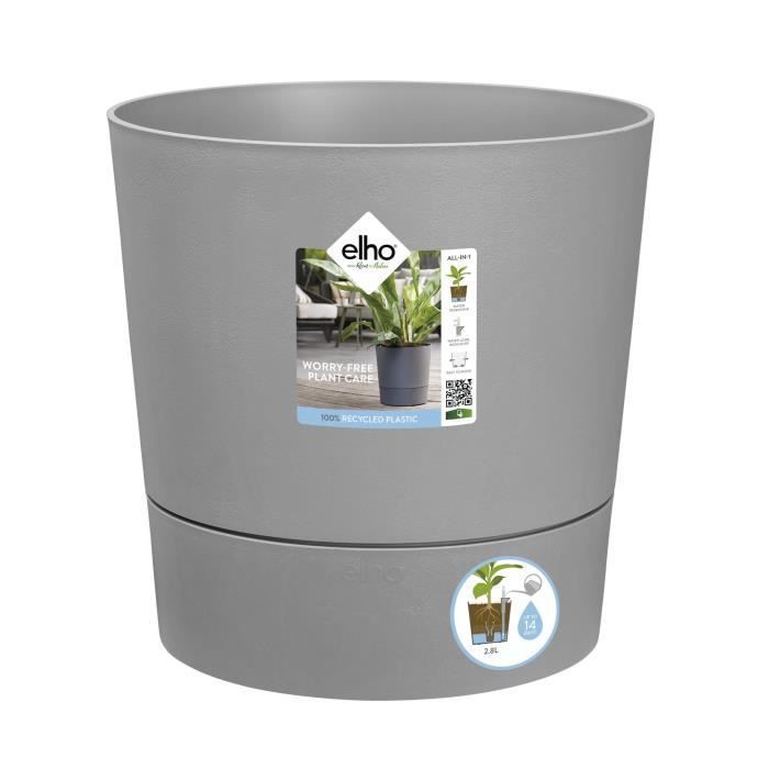 ELHO - Vaso da fiori - Greensense Aqua Care Round 30 - Cemento chiaro - Interno/esterno - Ø 29,5 x H 29,1 cm