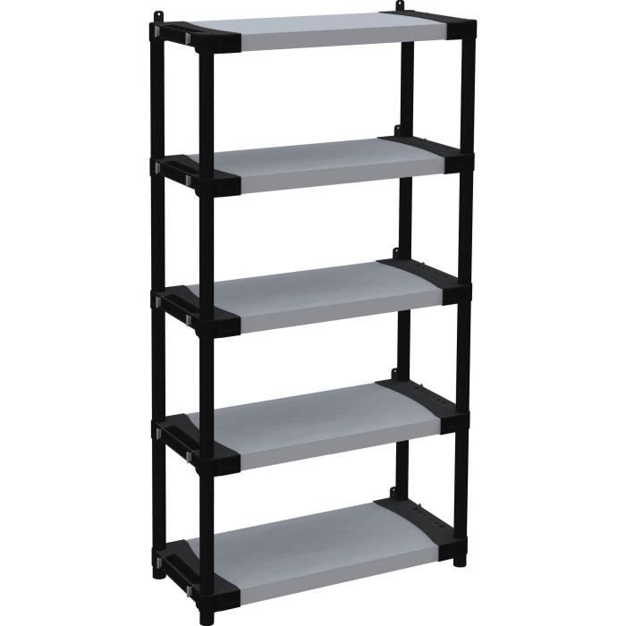 Ripiano in plastica - TOOD - 5 ripiani - Portata 80 kg - 80x40x171 cm - Nero/grigio