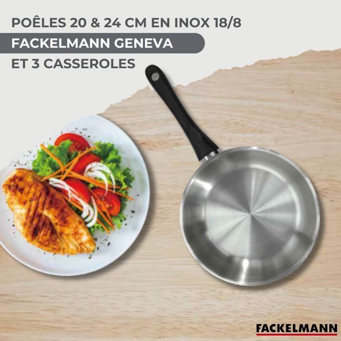 Image secondaire de Batterie de cuisine - Tous feux dont induction - FACKELMANN - Geneva - Inox - 2 poeles 20 et 24, 3 casseroles et 6 ustensiles