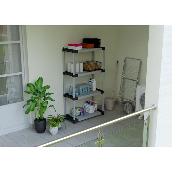 Plastic shelf storage 5 tiers load 80 kg size 80x40x171 cm color black grey