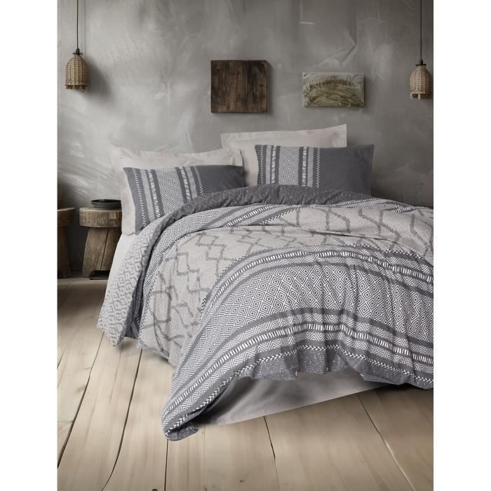 Parure de lit - 1 housse de couette 220 x 240 cm + 2 taies d'oreiller 60 x 60 cm - 100% coton renforcé - Vison